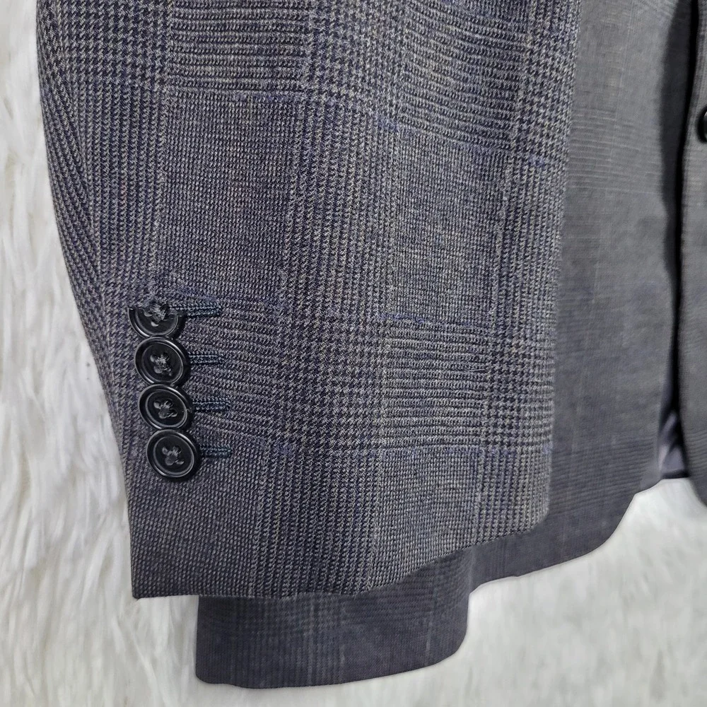 Vtg 90s Ermenegildo Zegna Grey Glen Plaid Wool Cashmere Blazer Sport Coat 42R